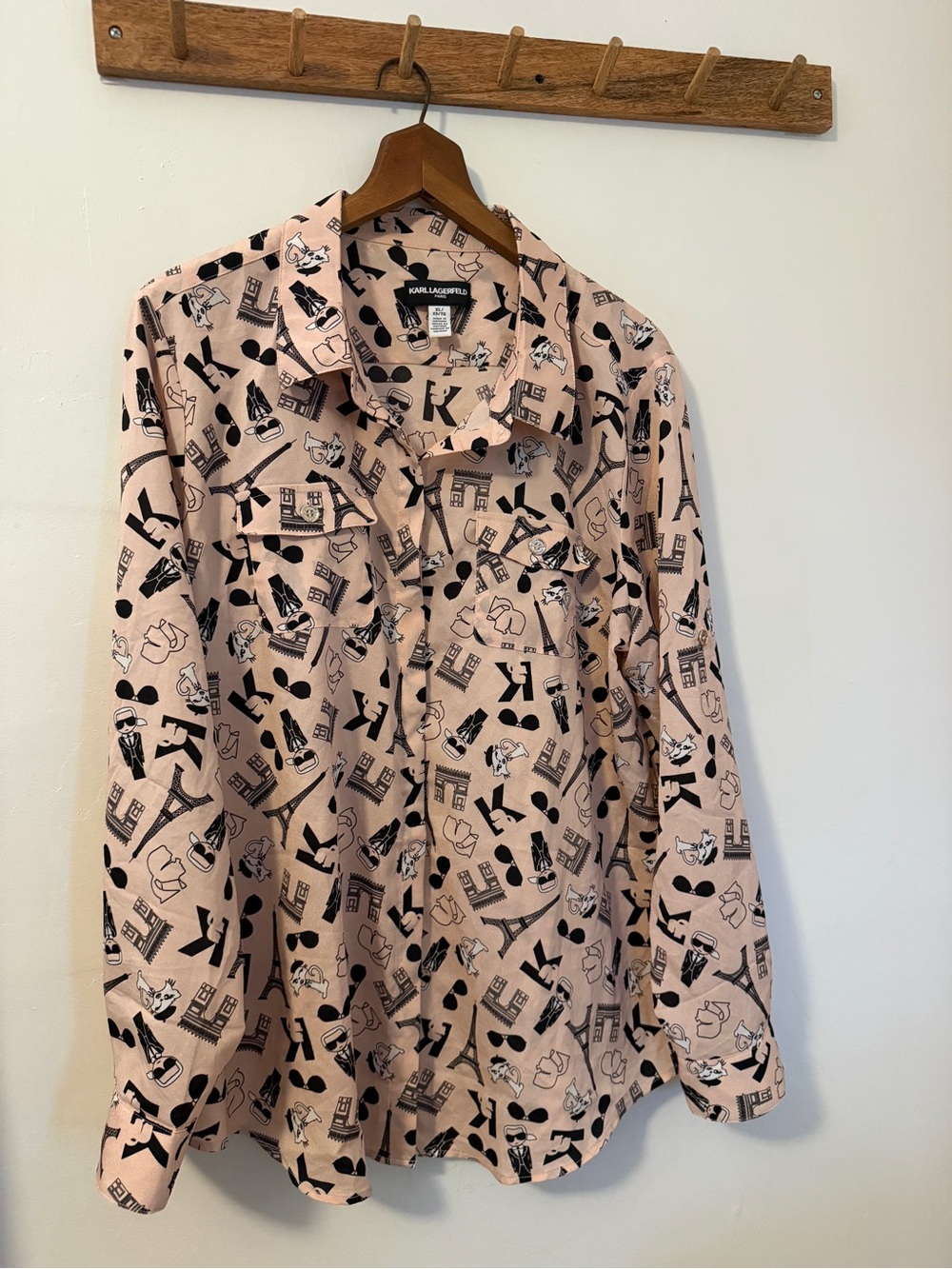 Karl Lagerfeld Blush Pink Button-Down with Black Graphic Icons
